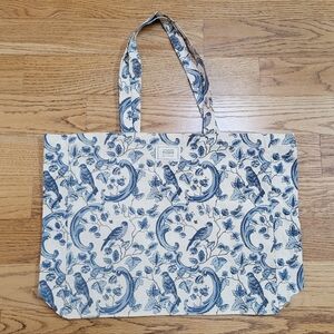 NEW Sezane Antoinette Poisson Tote Bag Toile Blue White Bird Botanical Cotton